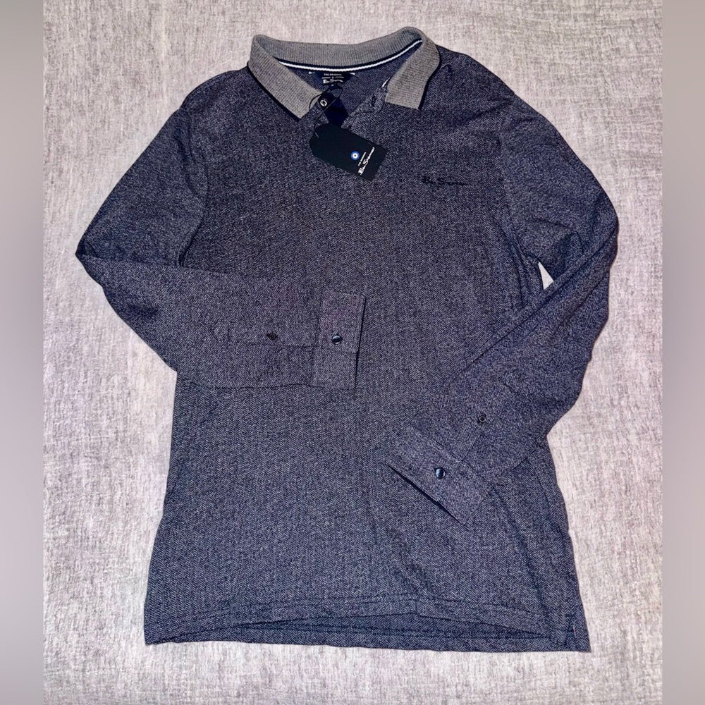 Men’s Medium Ben Sherman Gray Long Sleeve Polo Shirt NWT
